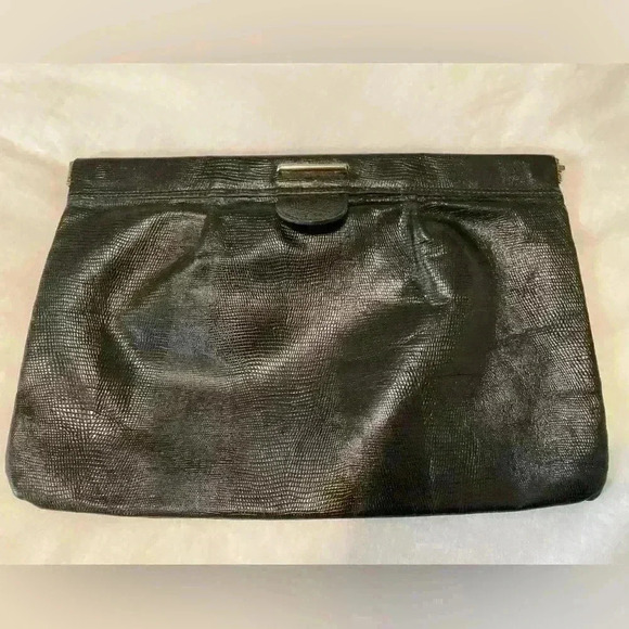 Phillippe Vintage Leather Oversized Clutch Black with Spring Lock Open/Close - Picture 1 of 8